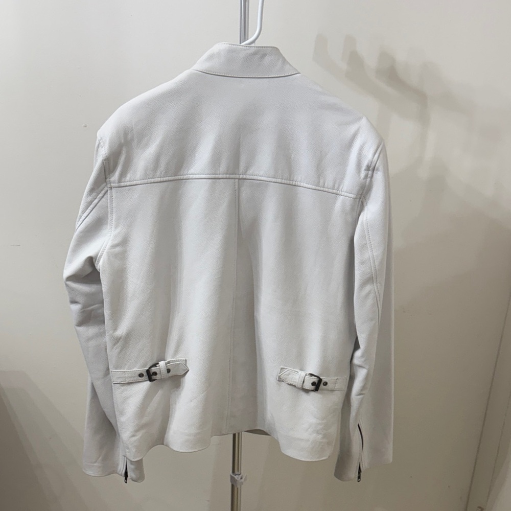 Vintage Women White Leather Racing Jacket with Patches - Picture 9 of 13